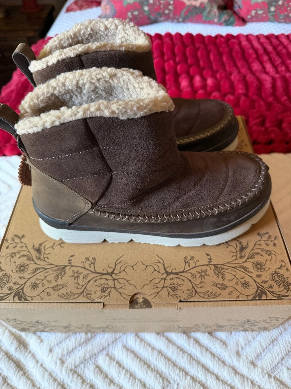Women’s Brown Suede Shearling-Lined Winter Boots